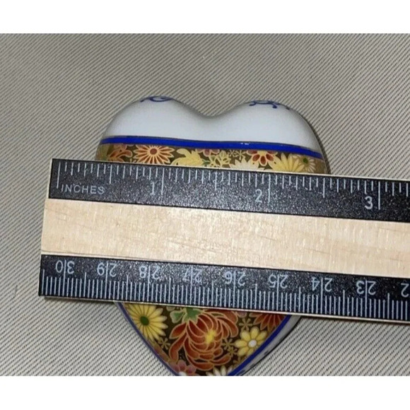 Heart Shaped Floral Flowers Trinket Box Hinged Retro Bohemian Vintage 3‎ Inch - Picture 7 of 7